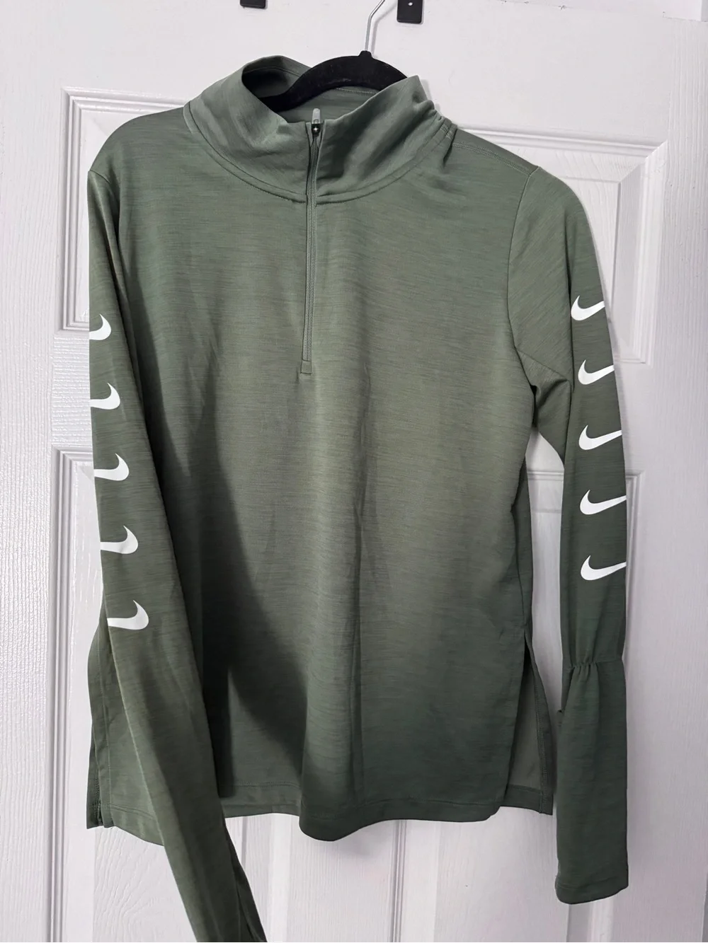 Nike Olive Green Quarter-Zip Pullover with Sleeve Swooshes